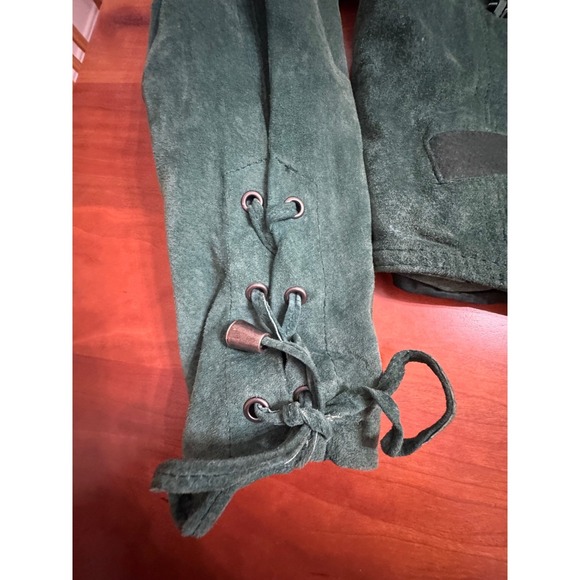 90s VTG Womens Vintage Green Suede Fringe Western Jacket Lace Up Back Size 4 / 6 - Picture 3 of 16